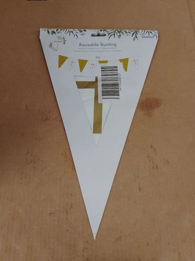 Amscan Botanic Cross Reusable Plastic Bunting Party Decoration Gold White New