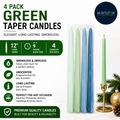 4 Pack Green Taper Candles 12" Longer Sticks Smokeles Dripless Unscented 9 hours