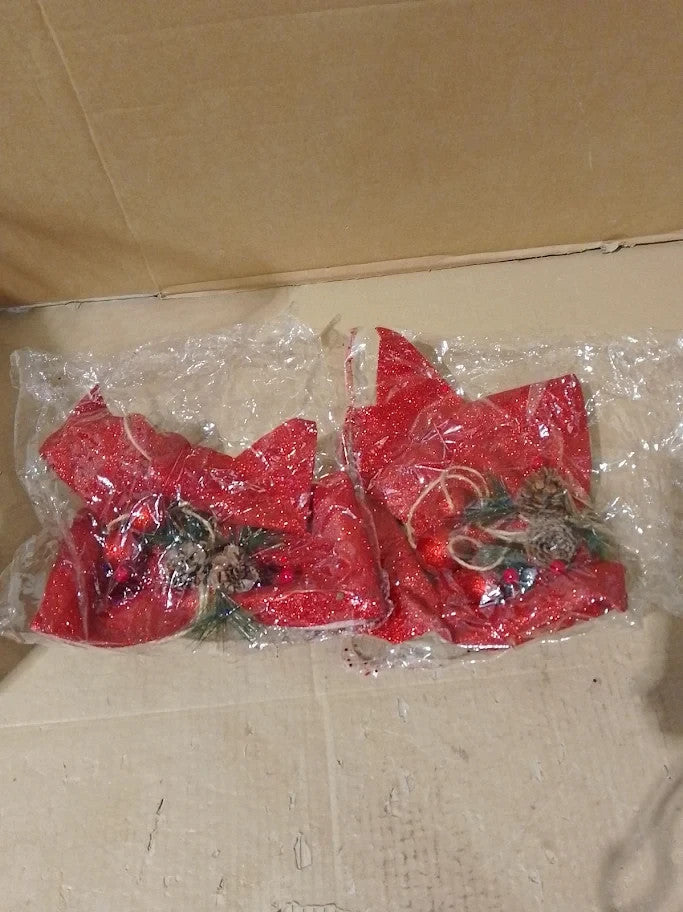 Whaline 2x Christmas Tree Decoration Glitter Bow 25x30cm Premium Red New