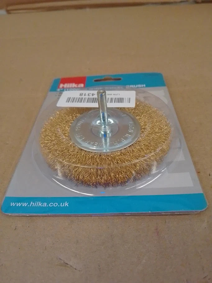 Hilka 4in Wire Wheel Brush Brass Crimped Wire Cleaning Removing Paint Rust