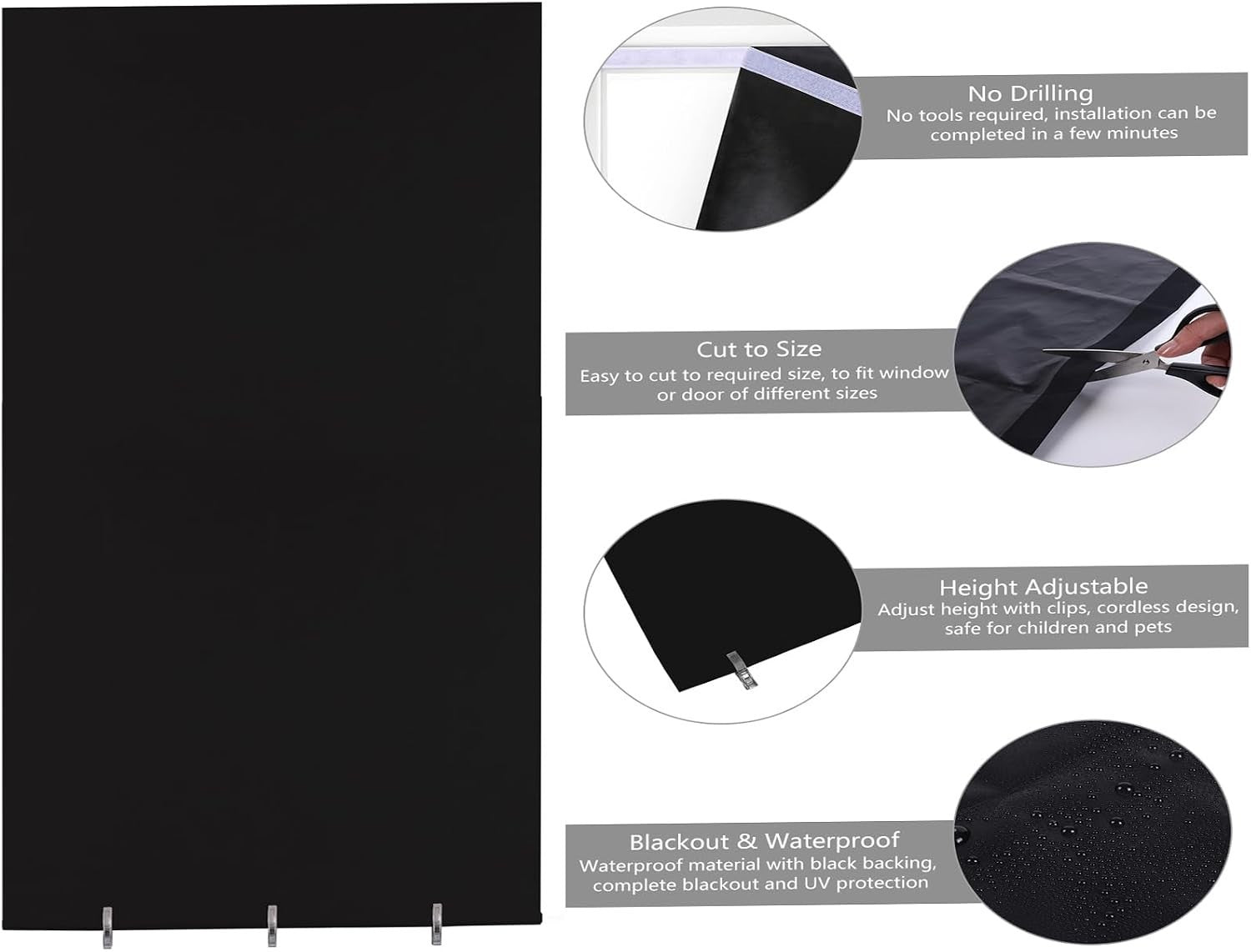 No Drill Blackout Blind Stick On Curtains Thermal Insulated Clips 120x180cm New