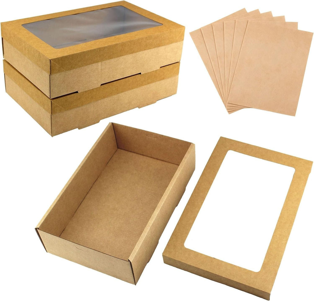 6 Pieces Kraft Bakery Boxes Window 30x20x8cm Large Cookie Box Empty Gift New