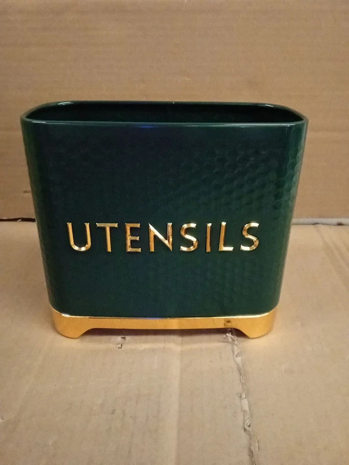 KitchenCraft Lovello Textured Utensil Holder 19x9x18cm Hunter Green Gold New