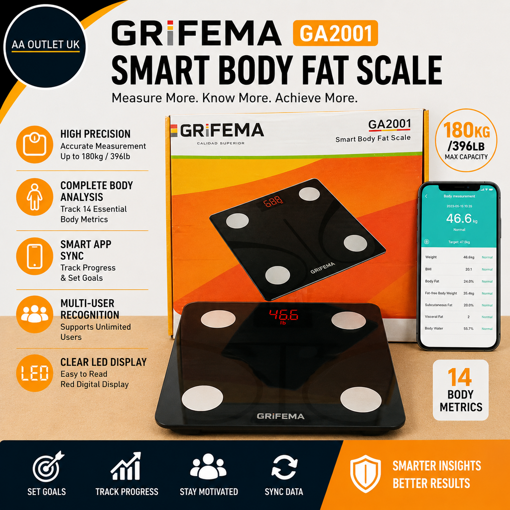 GRIFEMA GA2001 Weighing Scales Body Weight & Fat Digital Bathroom BMI Black