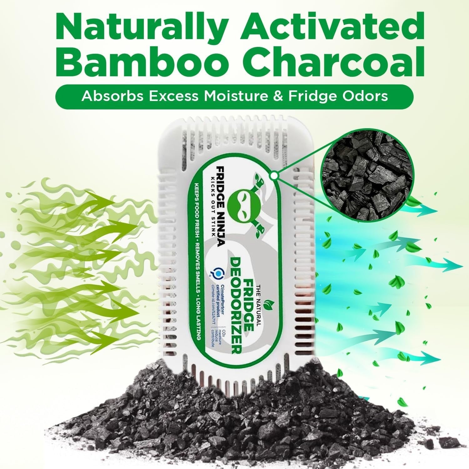 Fridge Ninja Fridge Deodoriser Freshener Natural Unscented Activated Charcoal