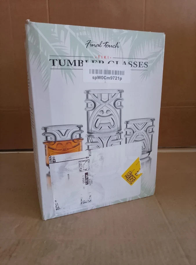 Final Touch Tiki Stackable Tumblers Drinking Glasses Clear 355ml Hawaiian New
