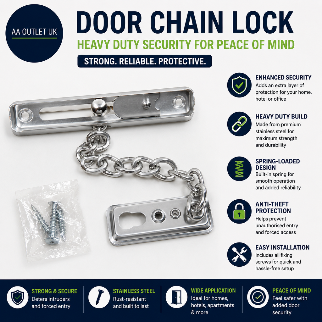 MOXYOY Door Chain Lock Heavy Duty Door Stainless Steel Latch Home Spring Silver