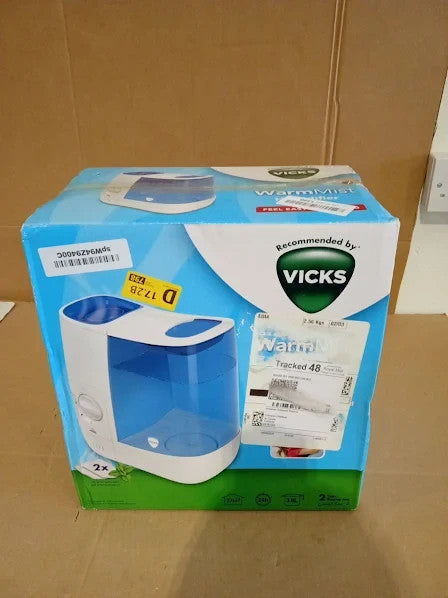Vicks Warm Mist Humidifier 3.8L Tank Comfortable Sleep Easy 12x12.4x7.7cm New