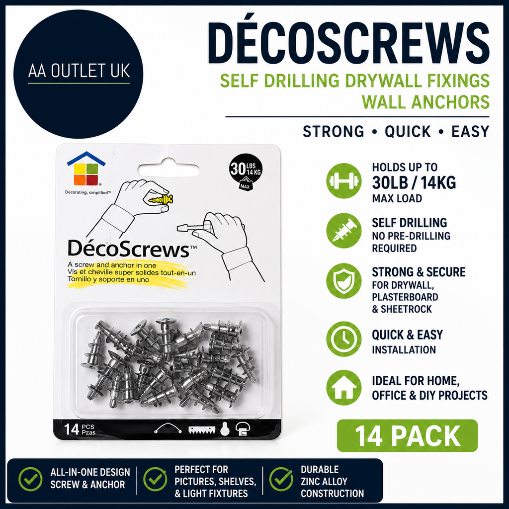 DecoScrews Self Drilling Drywall Plasterboard Fixings Wall Anchors 14pc New
