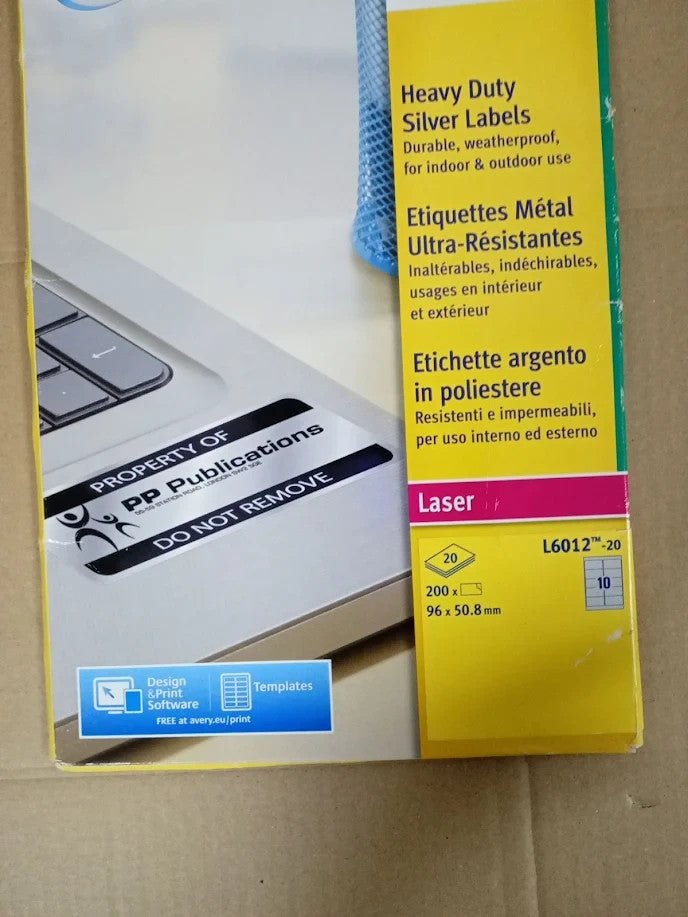 Avery L6012-20 Silver Heavy Duty Extra Strong Adhesive Labels 96x50.8mm New