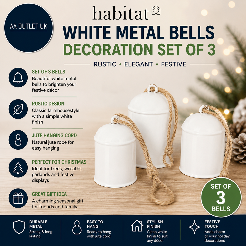 Habitat White Metal Bells Decoration Set Of 3