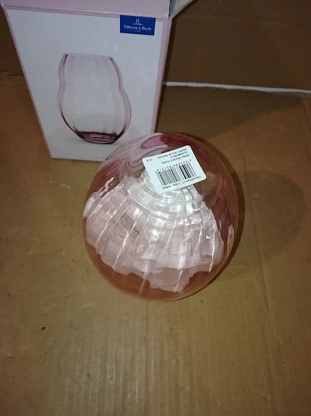 Villeroy Boch Rose Garden Home Vase 20cm Crystal Glass Pink Round 1x1x1in