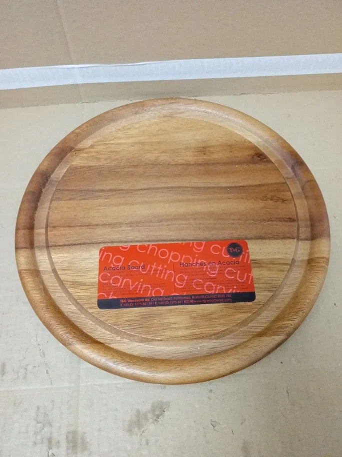 T&G 10955 Tuscany Round Chopping Board Groove Acacia 29.4x1.5cm Brown New