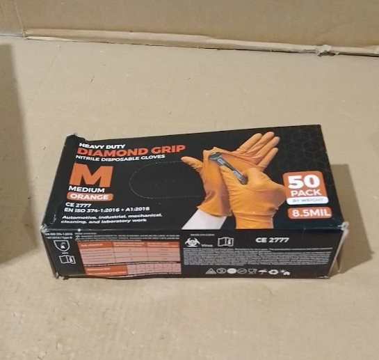 PRAIMA Orange Nitrile Disposable Mechanic Gloves Powder Free Medium Design New