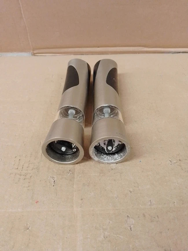 Cole Mason Electric Salt Pepper Mill Set Adjustable Thickness Chrome Acrylic