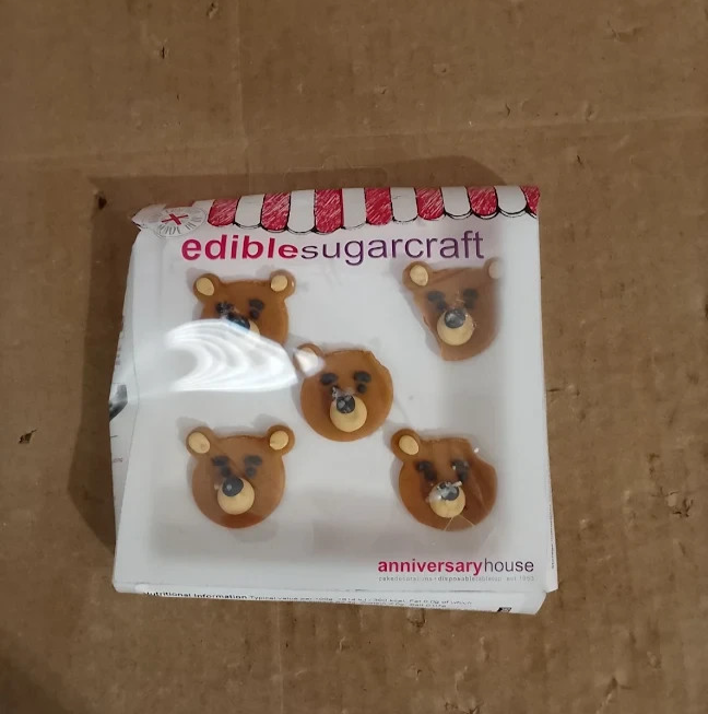 Anniversary House Teddy Bear Face Sugarcraft Toppers SF606 Brown Design