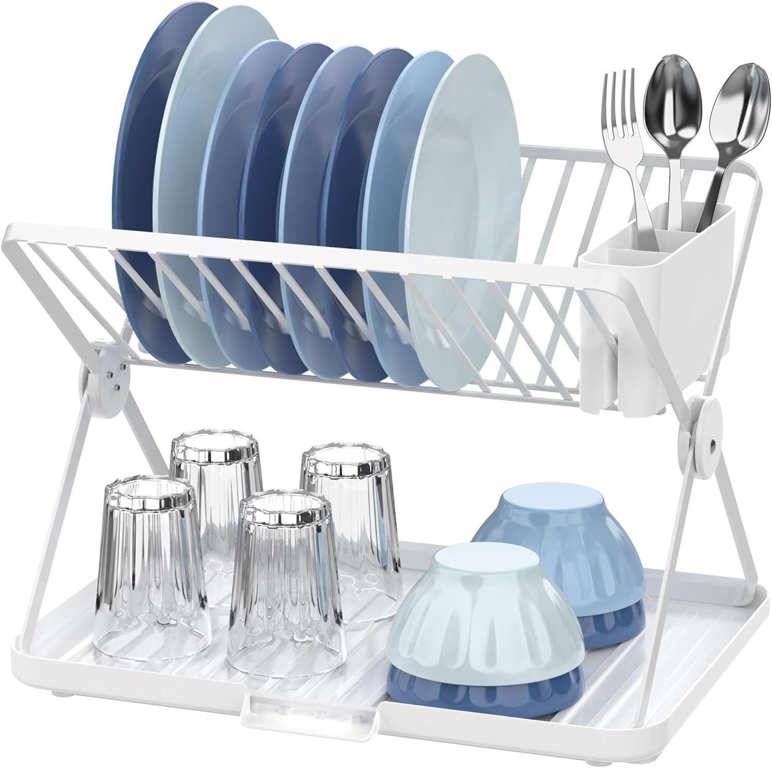 Amig Kaplya Foldable Dish Rack White Steel Plastic Drip Tray Cutlery Holder New