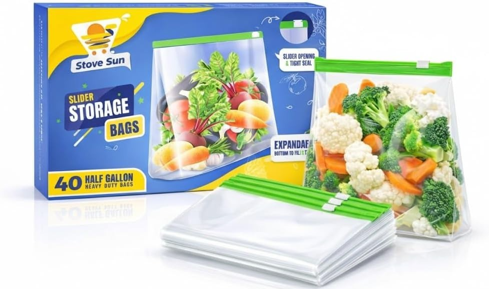 Stove Sun 40 Small Ziplock Freezer Smart Reuseable Food Bags Clear 22x23x3cm New
