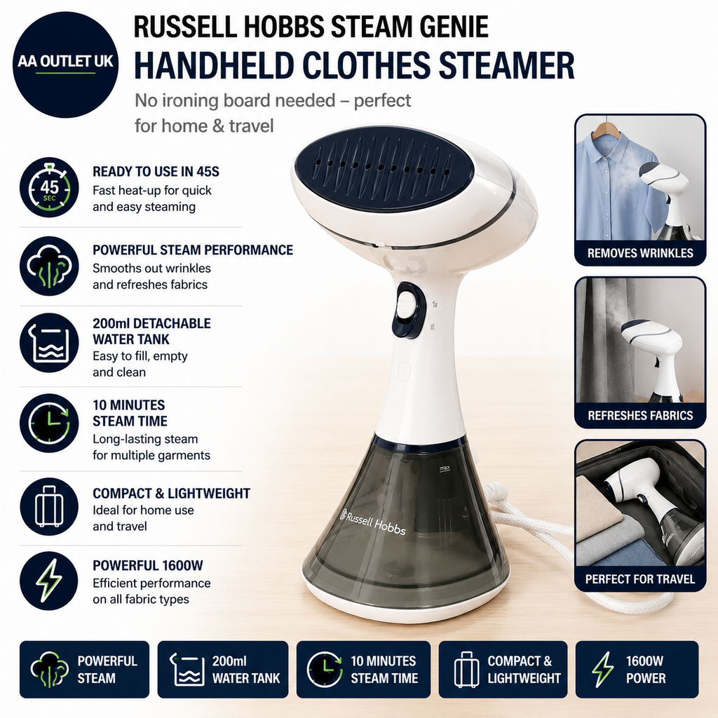 Russell Hobbs Steam Genie Handheld Clothes Steamer 200ml 1600W 25591 Compact