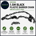 SYEYCW 1.5M Black Plastic Barrier Chain 6mm 5 Hooks Safety Fence Black Design