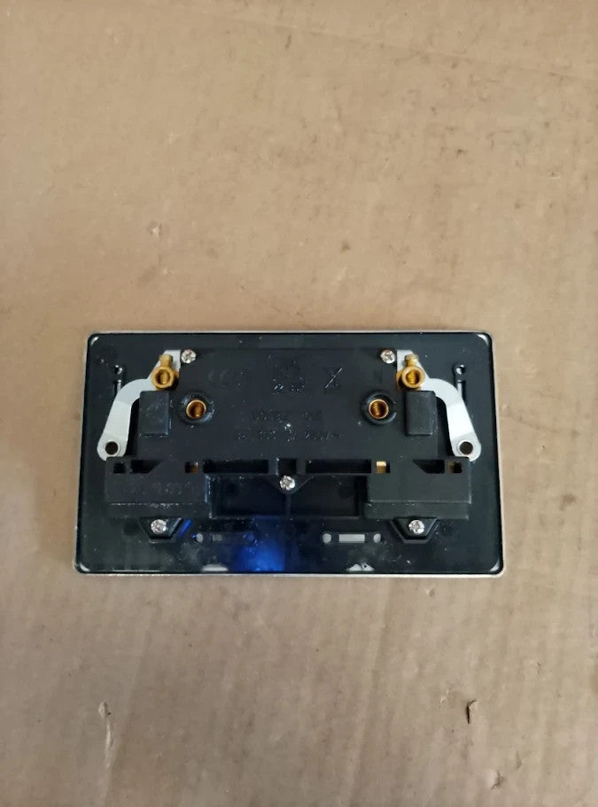 Status Stainless Steel Double Switched Power Plug Wall Socket 13Amp 2 Gang