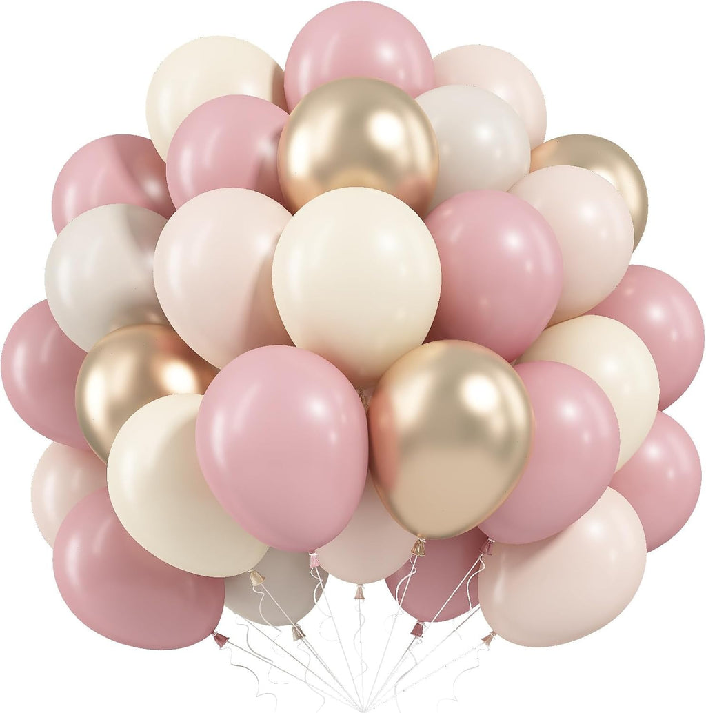 Dusty Pink Beige Balloons 60pcs 12in Pink Sand White Balloons Metallic Gold New