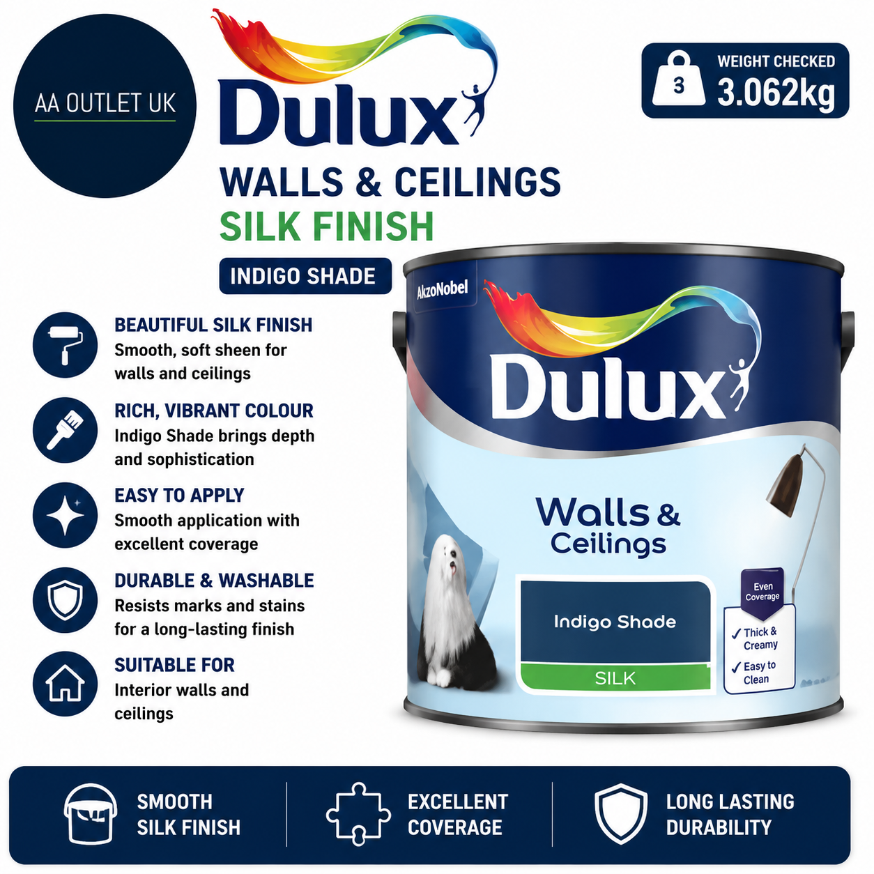 Duluix Silk Indigo Shade Interior Ceilings Walls Indoor 2.5L