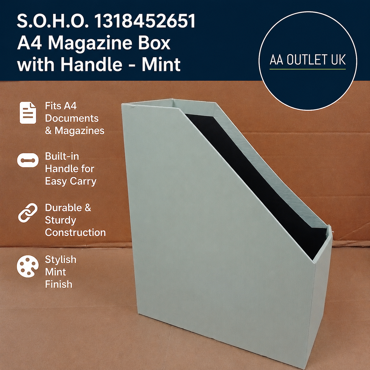 SOHO 1318452651 A4 Magazine Box Handle Mint Cardboard 26x26x31.5cm