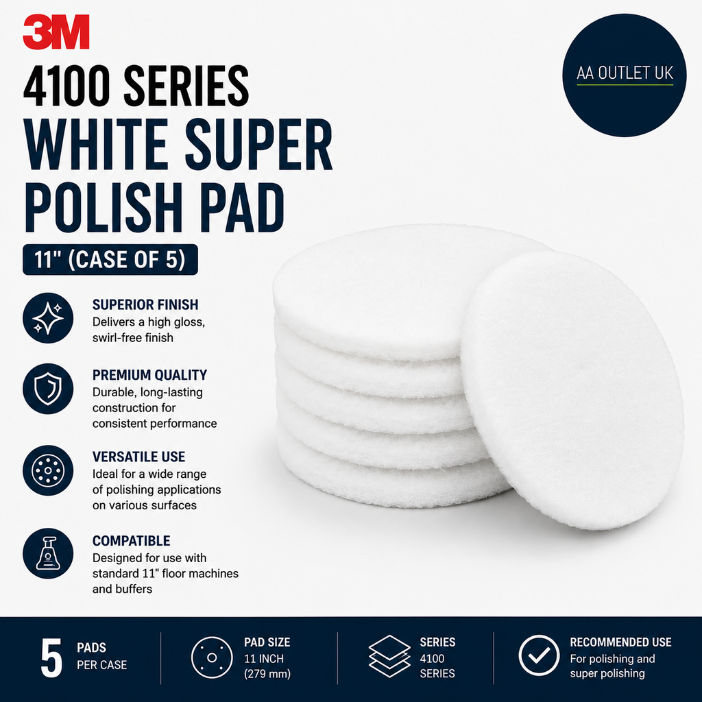 3M 4100 Series White Super Polish Pad 11in Case Of 5 Polyester Medium Grit