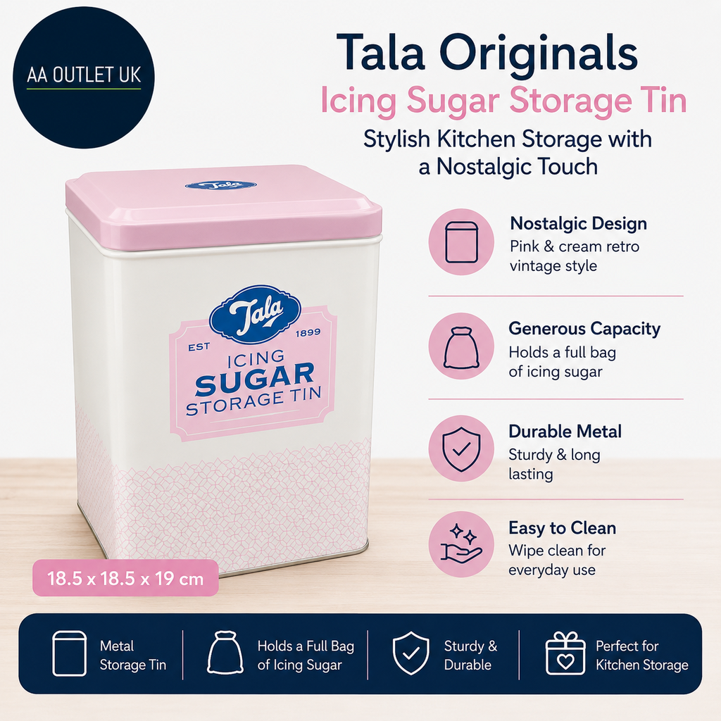 Tala Originals Metal Pink Cream Nostalgic Design Storage Tin Holds Full Bag