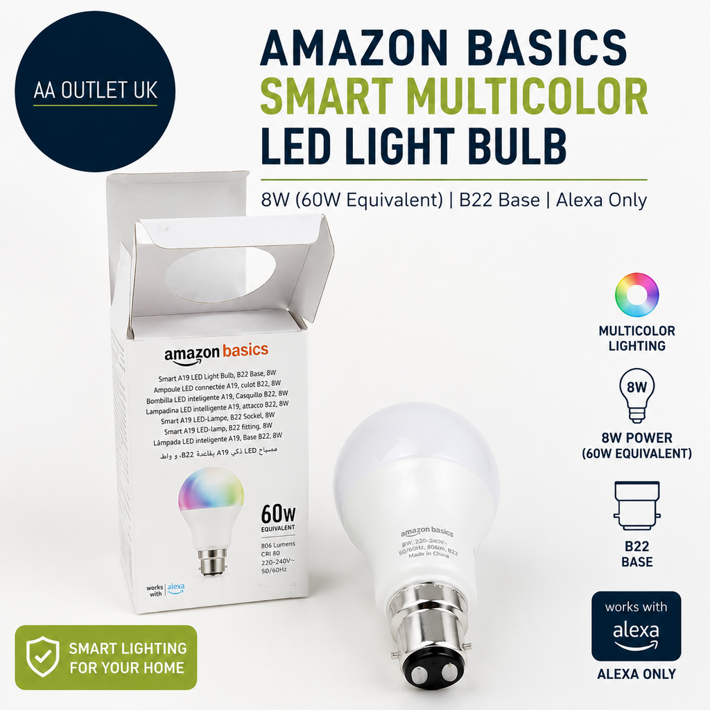 Amazon Basics Smart Multicolor LED Light Bulb B22 Base 8w Works Alexa New