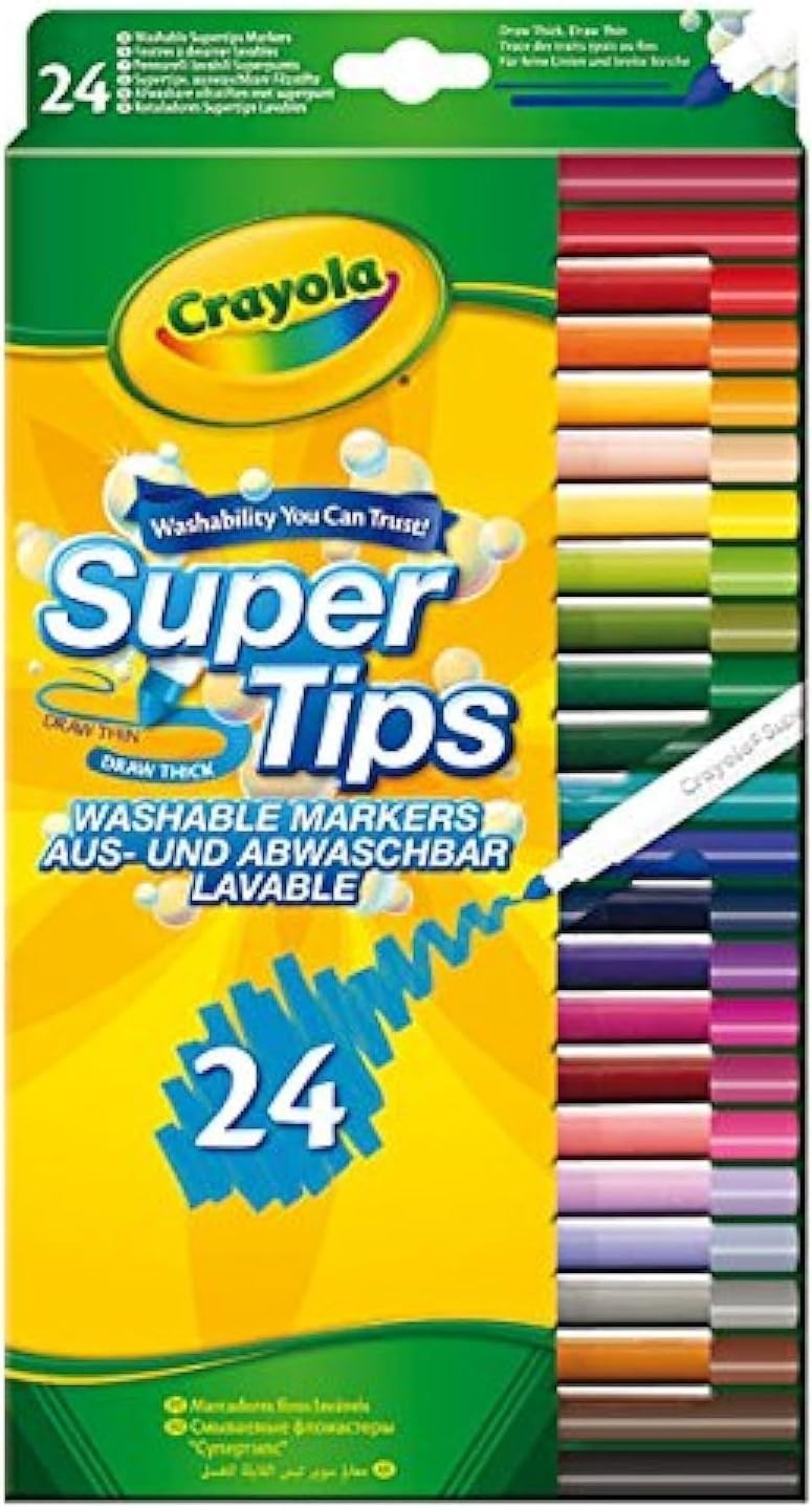 CRAYOLA SuperTips Felt Washable Markers Assorted Colours 24 Pack  Aged 3+ New