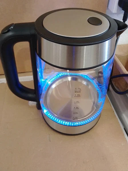 Amazon Basics Electric Glass Cordless Kettle 1.7L Black Silver 2200W