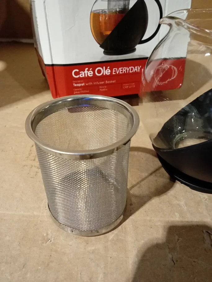 Cafe Ole Everyday Teapot Black 710ml  25oz  Serves 3-4 Stainless Steel