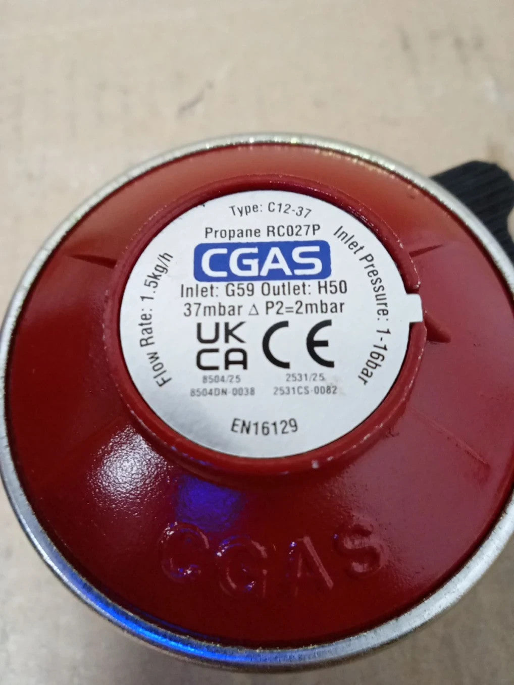 CGAS Inlet G59 Outlet V50 Red Top & Orange Pipe Regulator Kit