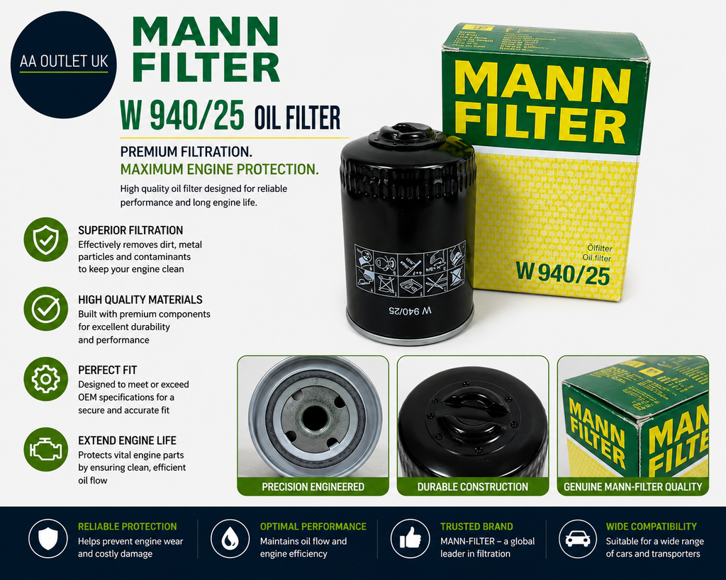 MANN FILTER W 940/25 Oil Filter Cars Transporters Car Replacement Part Black