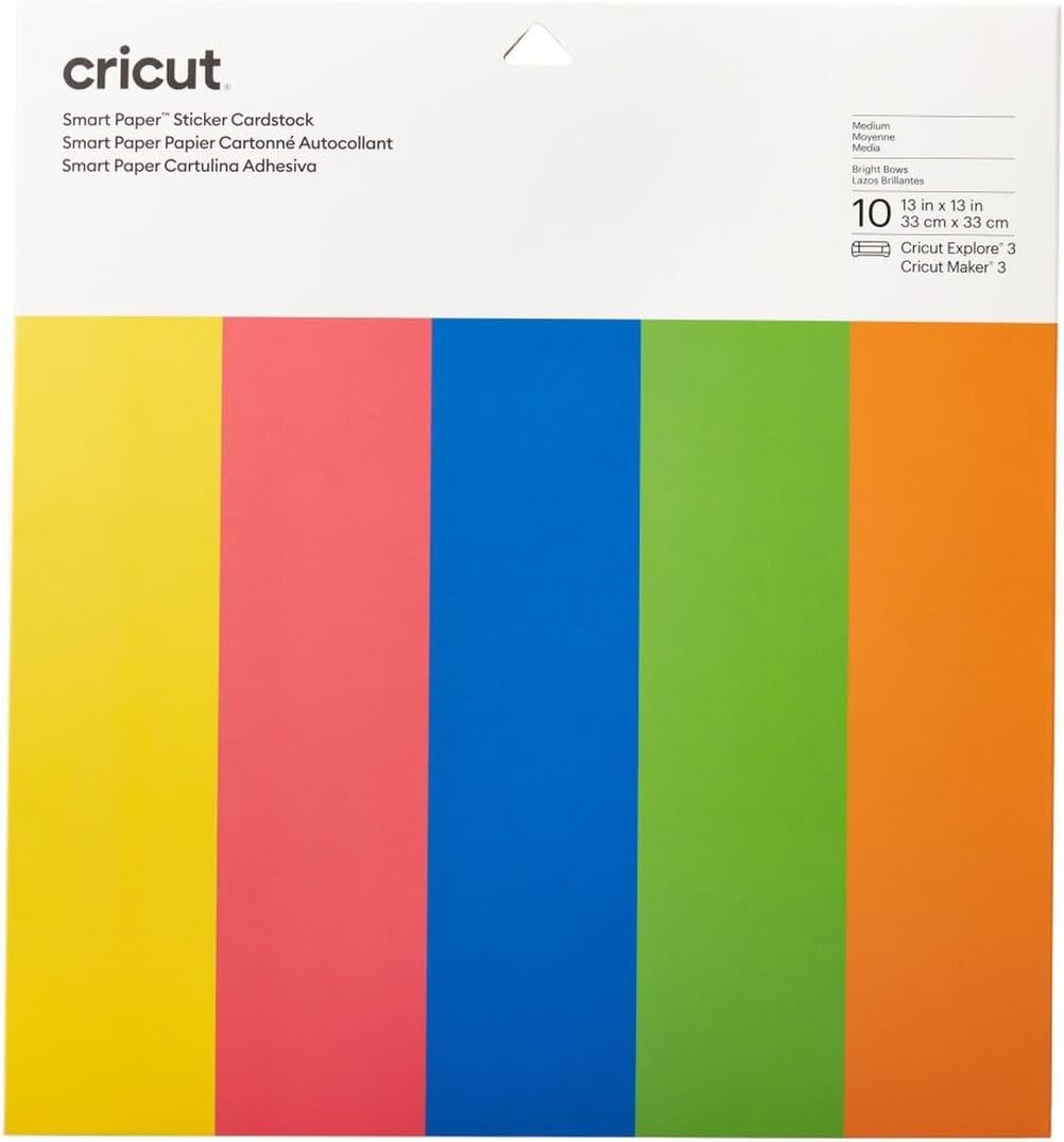 Cricut Smart Paper Sticker Cardstock 10 Sheets 33cmx33cm Bright Bows New