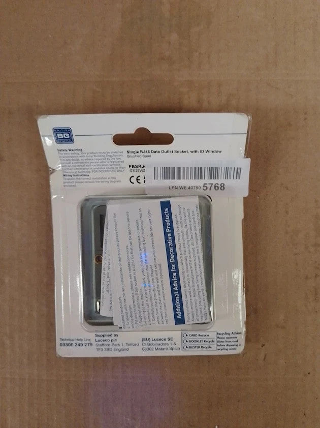 BG Electrical Screwless Flat Plate Single RG45 Data Outlet Socket New