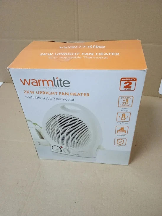 Warmlite Thermo Fan Heater 2 Heat Settings Overheat Protection White New