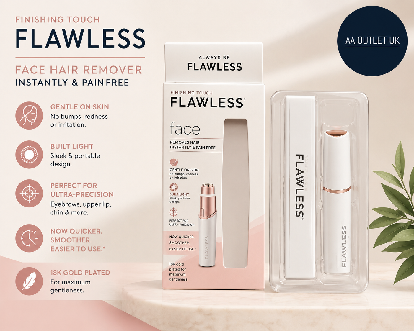 Finishing Touch Flawless Dry Cordless Facial Trimmer White Removes Hair