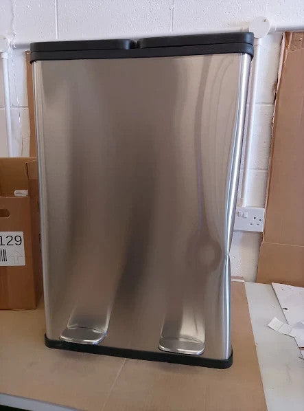 Habitat 55L Twin Compartment Pedal Bin Steel 98cm Height Lid Open 72x46.8x38cm