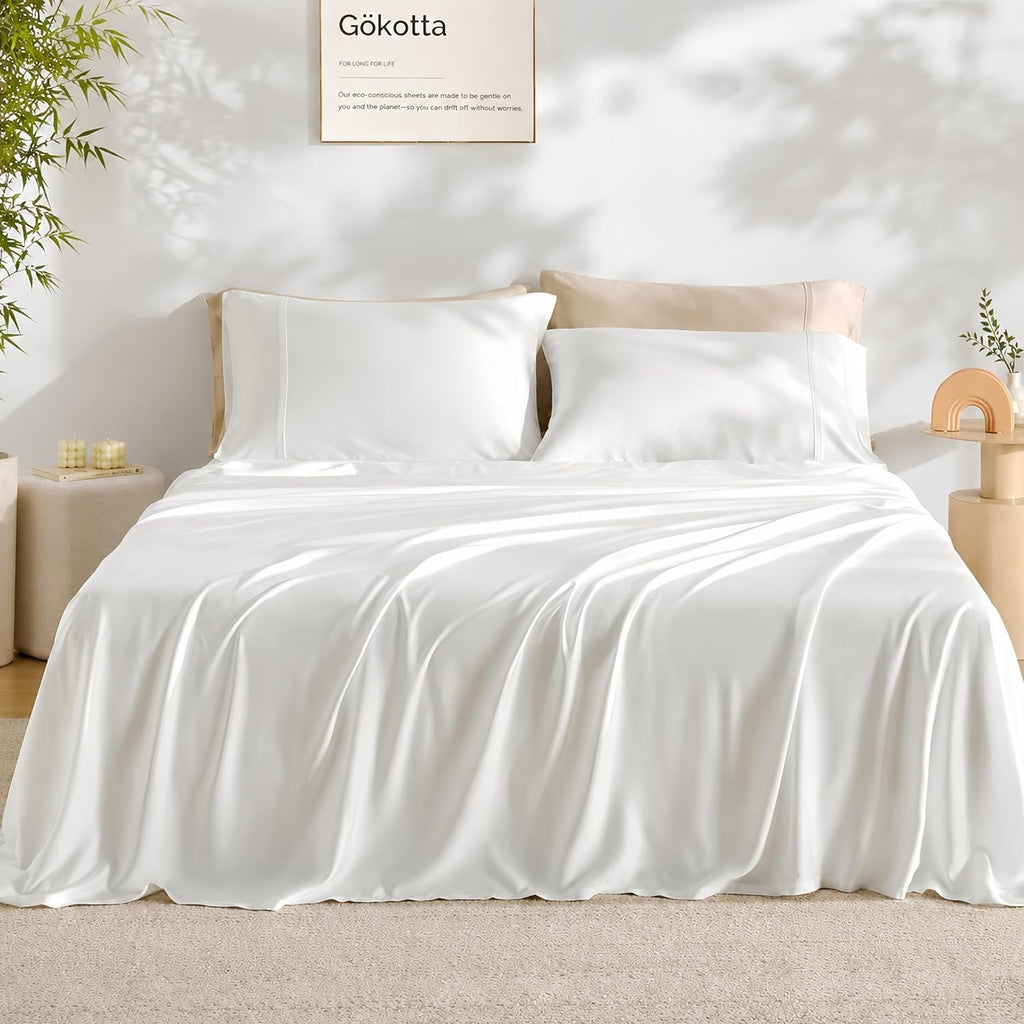 GOKOTTA Cooling Sheets Queen Size Hot Sleeper Breathable Luxury Soft Bamboo New