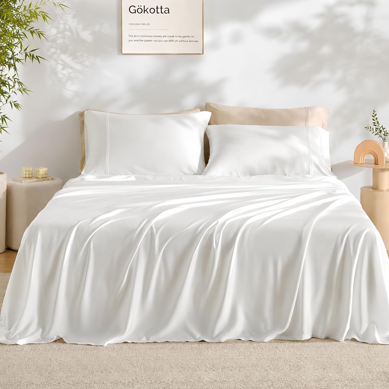 GOKOTTA Cooling Sheets Queen Size Hot Sleeper Breathable Luxury Soft Bamboo New