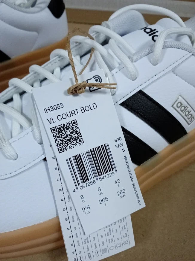 Adidas Womens Vl Court 3.0 White Black Wonder Beige 9.5 US 8 UK Lace Up New