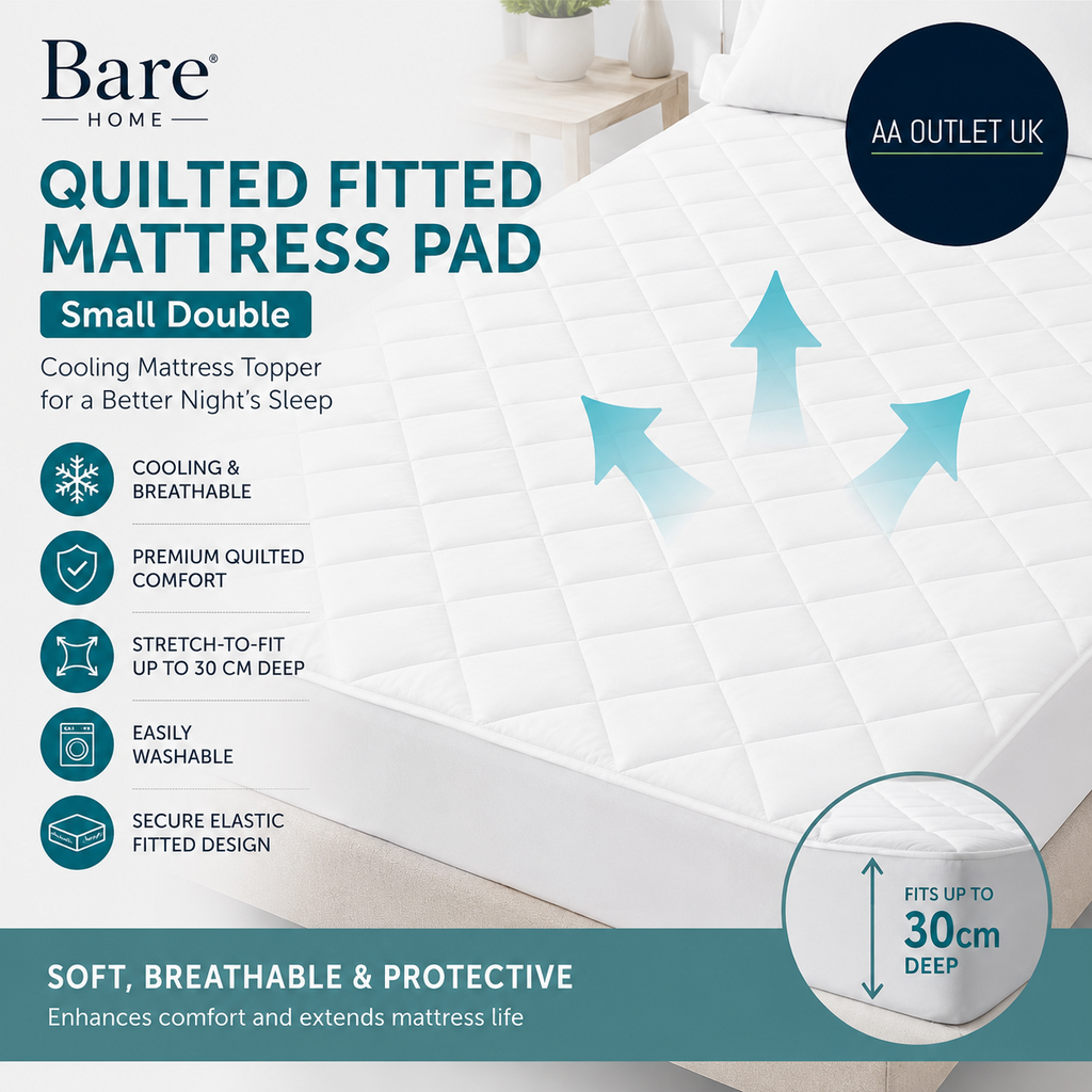 Bare Home Quilted Fitted Mattress Pad Cooling Topper Small Double Size