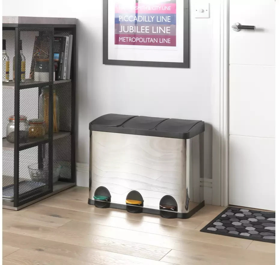 Habitat Triple Compartment Recycling Bin 45 Litre Kitchen Waste Storage New