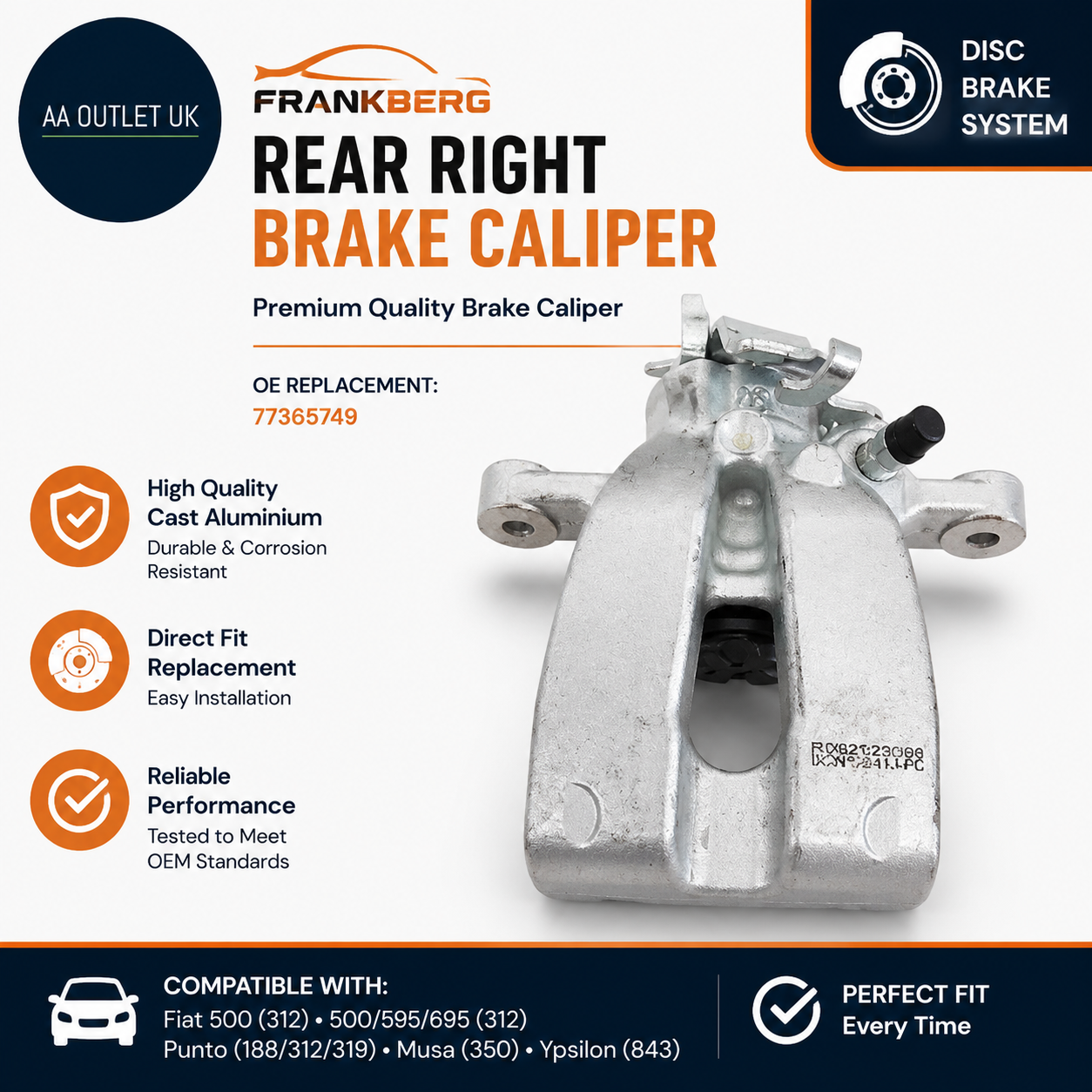 Frankberg Brake Caliper Disc Rear Right Cast Aluminium 77365749