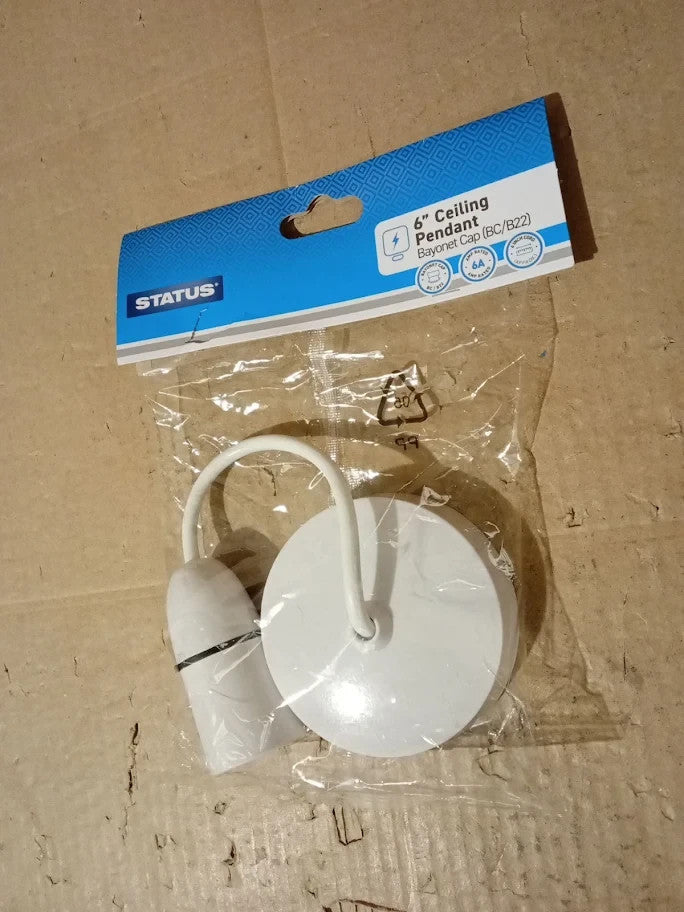Status Ceiling Pendant Light Fitting 6in White Bayonet B22 Pendant Ceiling New