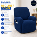 BellaHills Stretch Recliner Chair Covers Side Pocket Small Checked Fitted Navy