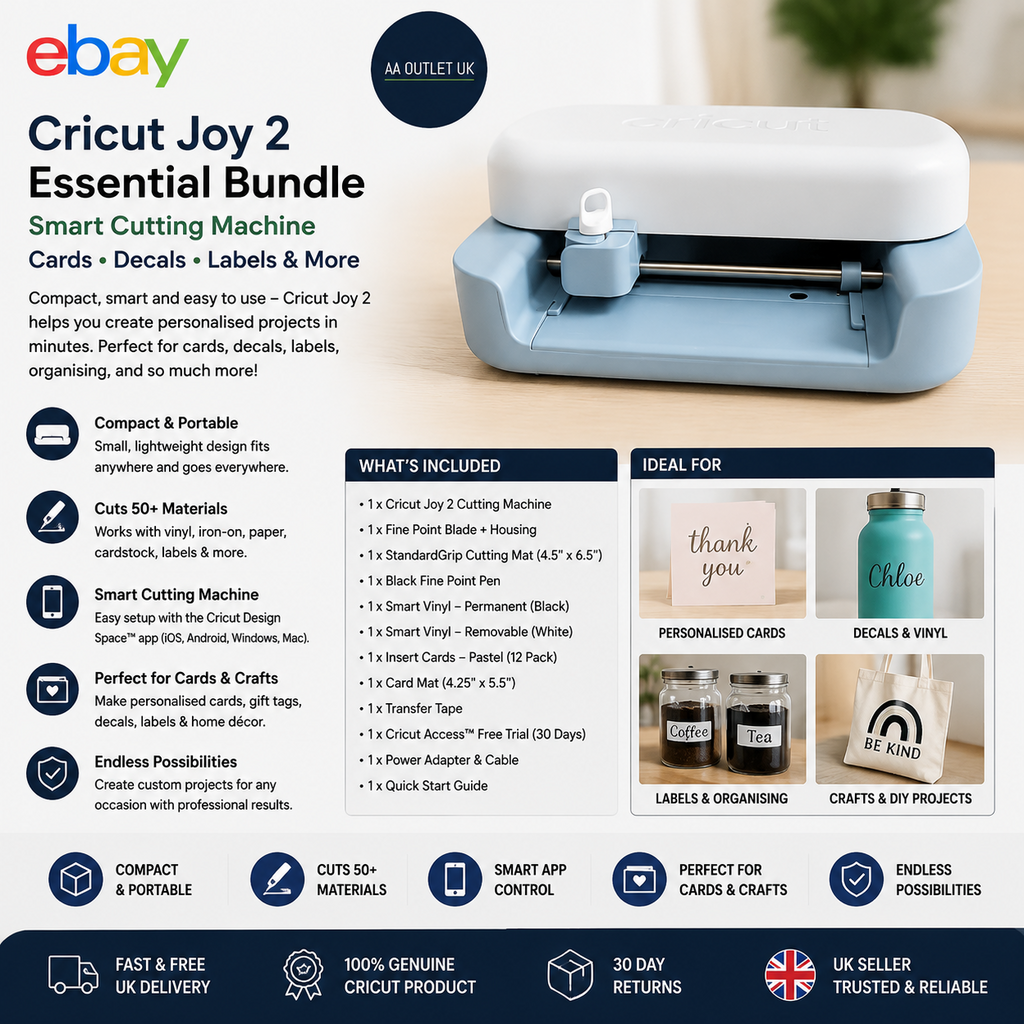 Cricut Joy 2 Essential Bundle Smart Cutting Machine Cards Decals Labels Durable